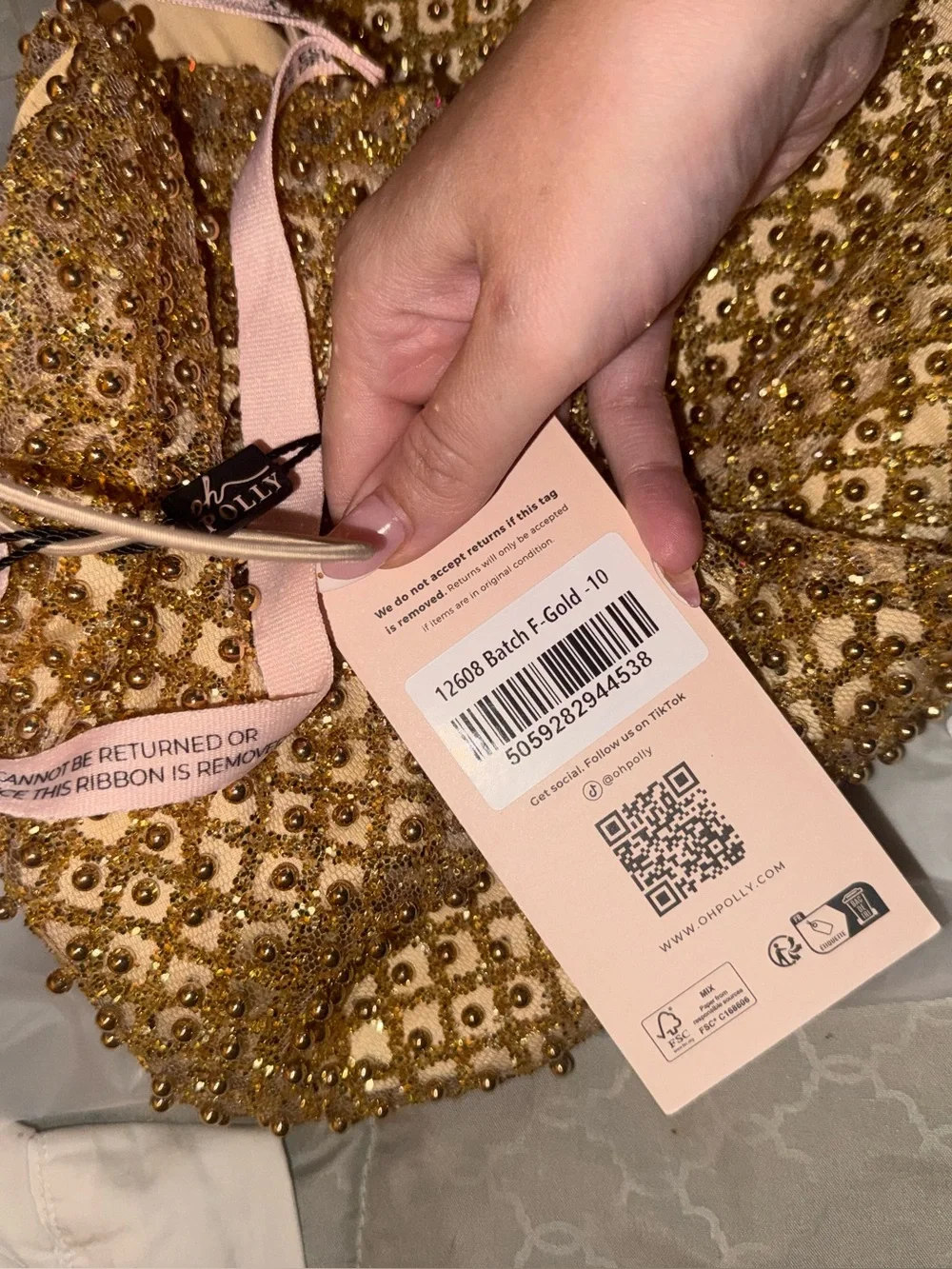 NWT Oh Polly Embellished Sweetheart-Neck Mini Dress in Gold 6 - Picture 4 of 4
